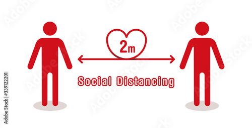 ソーシャルディスタンス(2m):Simple vector illustration of heartful social distancing(2m)