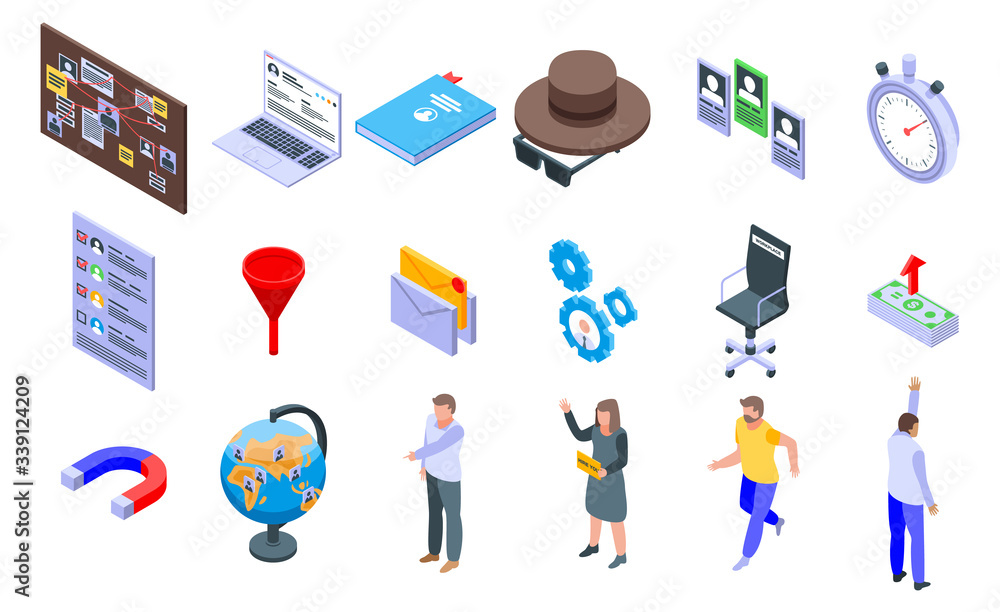 Fototapeta premium Recruiter icons set. Isometric set of recruiter vector icons for web design isolated on white background