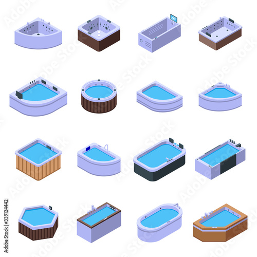 Jacuzzi icons set. Isometric set of jacuzzi vector icons for web design isolated on white background