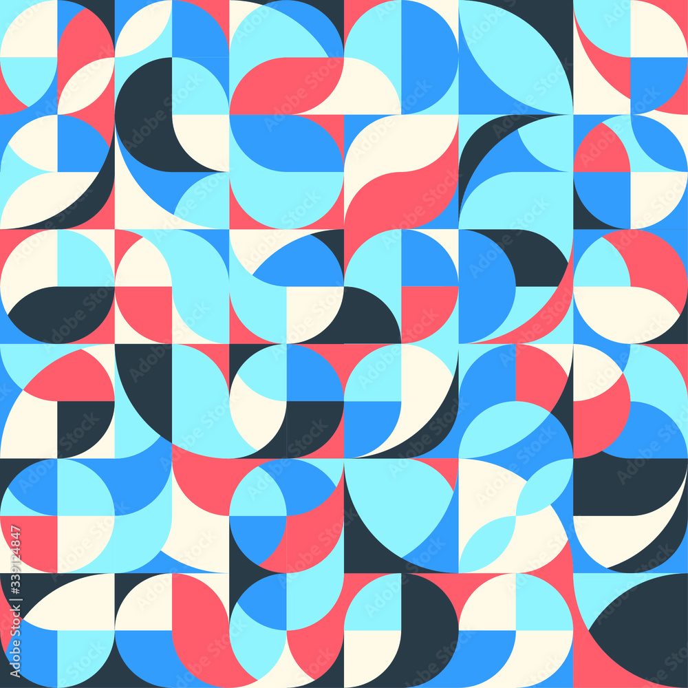 Seamless pattern of simple geometric shapes in bright colors. Modern design template for web, presentation, branding pack, fabric print, wallpaper. Seamless pattern of simple geometric shapes in bright colors. Modern design template for web, presentation, branding pack, fabric print, wallpaper.