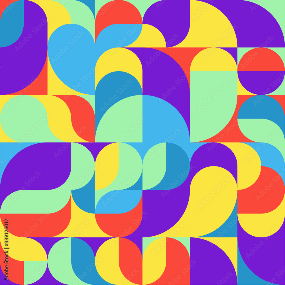Seamless pattern of simple geometric shapes in bright colors. Modern design template for web, presentation, branding pack, fabric print, wallpaper. Seamless pattern of simple geometric shapes in bright colors. Modern design template for web, presentation, branding pack, fabric print, wallpaper.