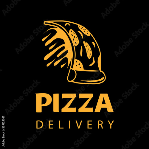 Pizzeria Vector Emblem on blackboard. Pizza logo template. Vector emblem for cafe, restaurant or food delivery service.