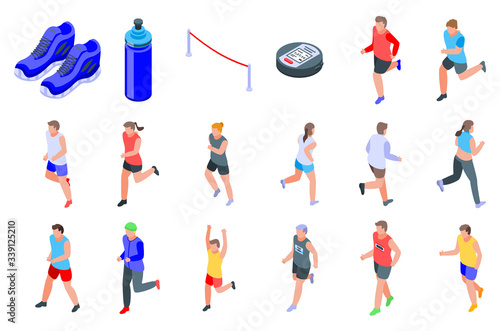 Running icons set. Isometric set of running vector icons for web design isolated on white background