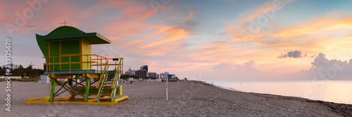 Wallpaper Mural Panoramic of South beach at sunrise with lifeguard hut, Miami, Florida Torontodigital.ca