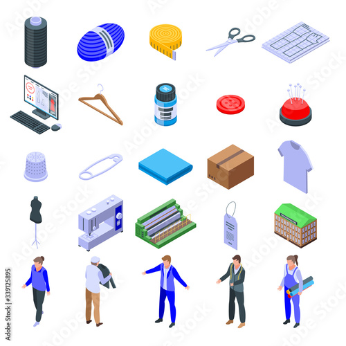 Textile production icons set. Isometric set of textile production vector icons for web design isolated on white background