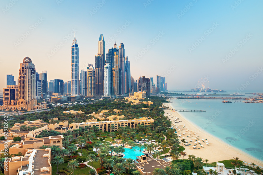 Amazing Dubai Marina skyline at sunset, United Arab Emirates