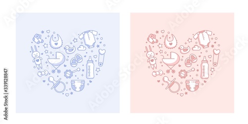 Baby Shower Invitation Cards. Baby Arrival Cartoon Vector Illustration