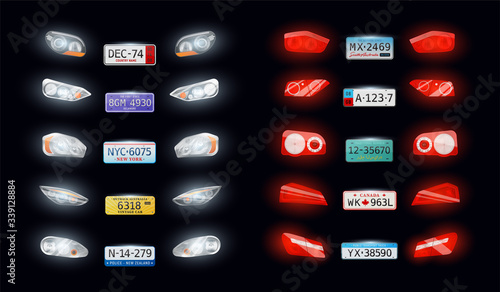 Headlights Taillights Number Plate Set 