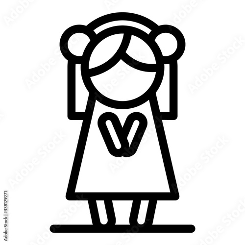 Doll in dress icon. Outline doll in dress vector icon for web design isolated on white background