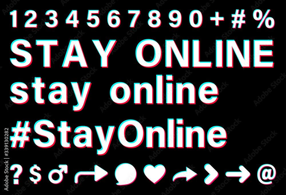 Stay online white sign on black background.
