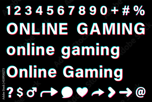 Online gaming white sign on black background.