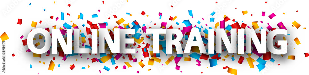 Capital letters online training over confetti background. Capital letters online training over confetti background.