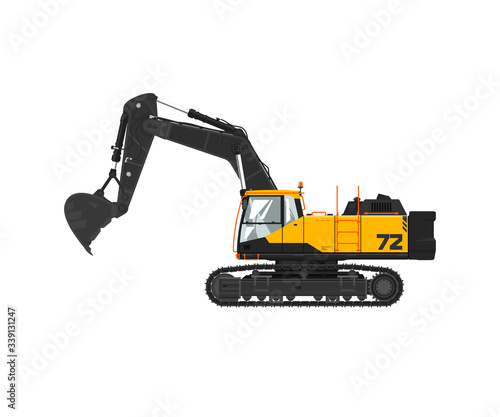 Digger hydraulic excavator with dipper isolated on white background, vector illustration