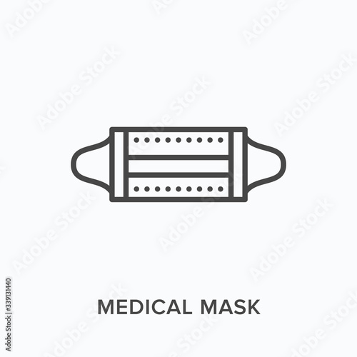 Medical mask line icon. Vector outline illustration of dust, smoke, bacterial and virus threat protection supply. Surgeon face protector pictogram