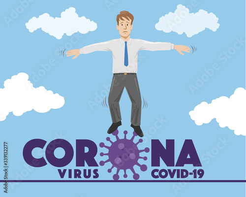 shaking man standing on virus COVID-19, Coronavirus concept, 