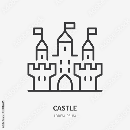 Castle line icon, vector pictogram of medieval tower, citadel building. Fortress illustration, sign for fantasy logo