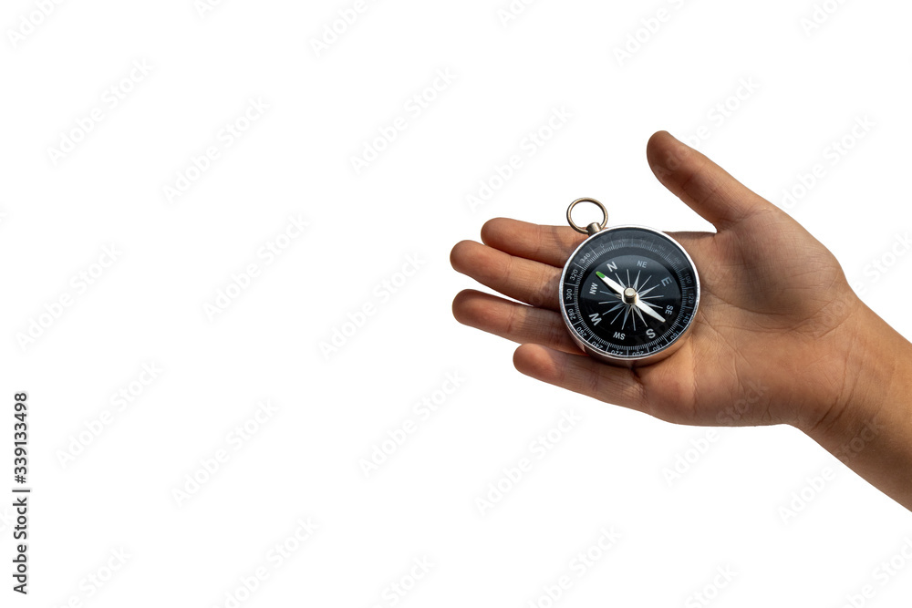 Compass in hand isolated on white background. Compass in hand isolated on white background.