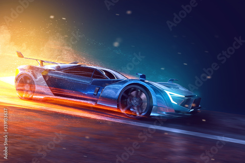 Futuristic sports car (3D Rendering) photo