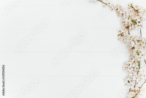 cherry blossom spring background, white wood