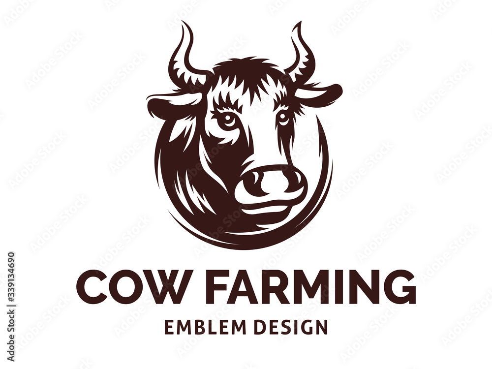 Head of a cow with horns - farming emblem, logo design, illustration Head of a cow with horns - farming emblem, logo design, illustration