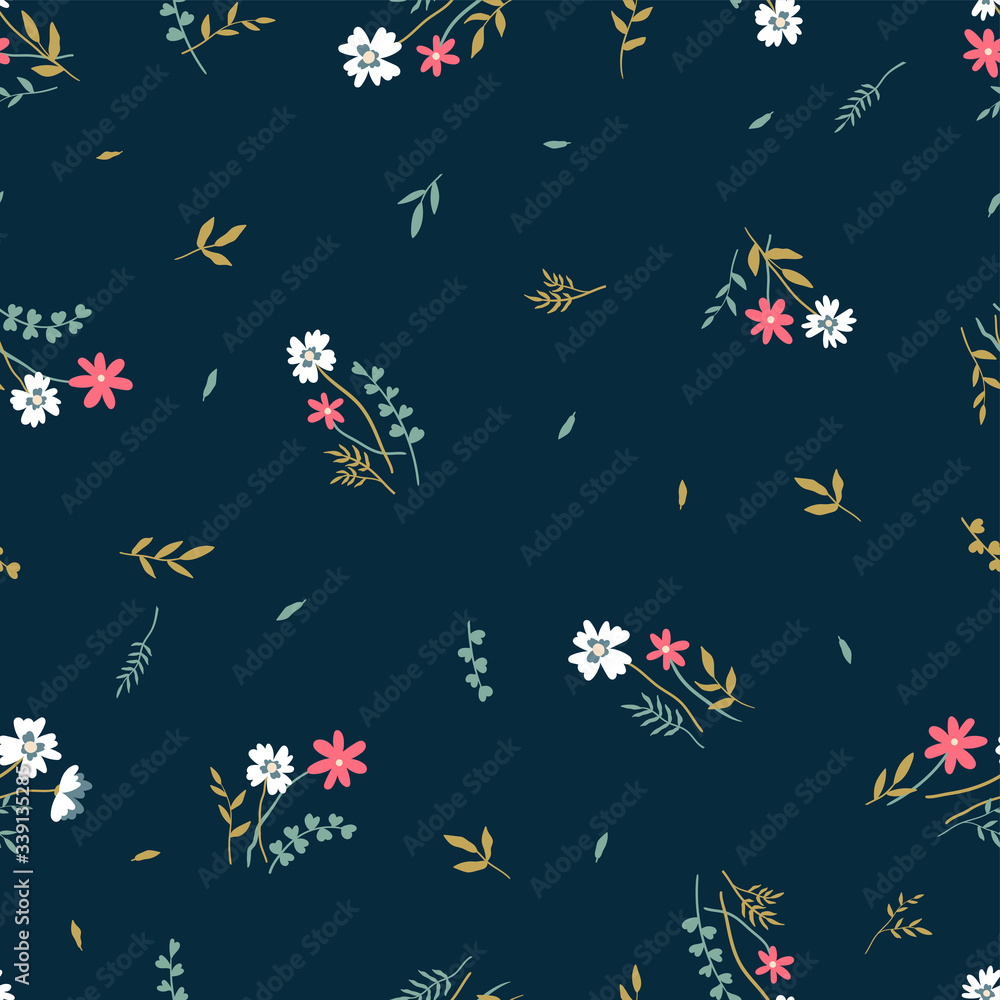 Cute hand drawn floral seamless pattern, lovely flower meadow background, great for spring or summer textiles, banners, wallpaper, wrapping - vector design