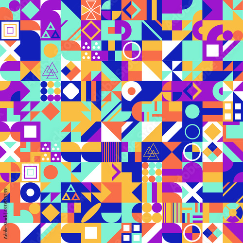Simple banner of decorative patterns colored geometric composition flat style