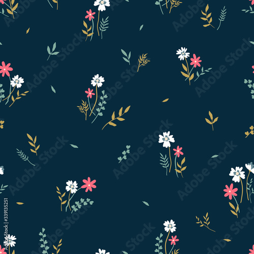 Cute hand drawn floral seamless pattern  lovely flower meadow background  great for spring or summer textiles  banners  wallpaper  wrapping - vector design