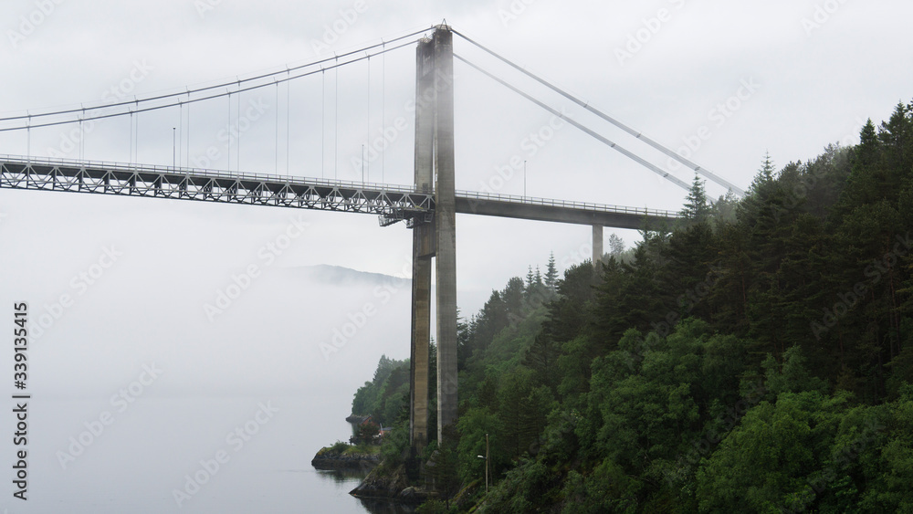 suspension bridge in the morning  Norway