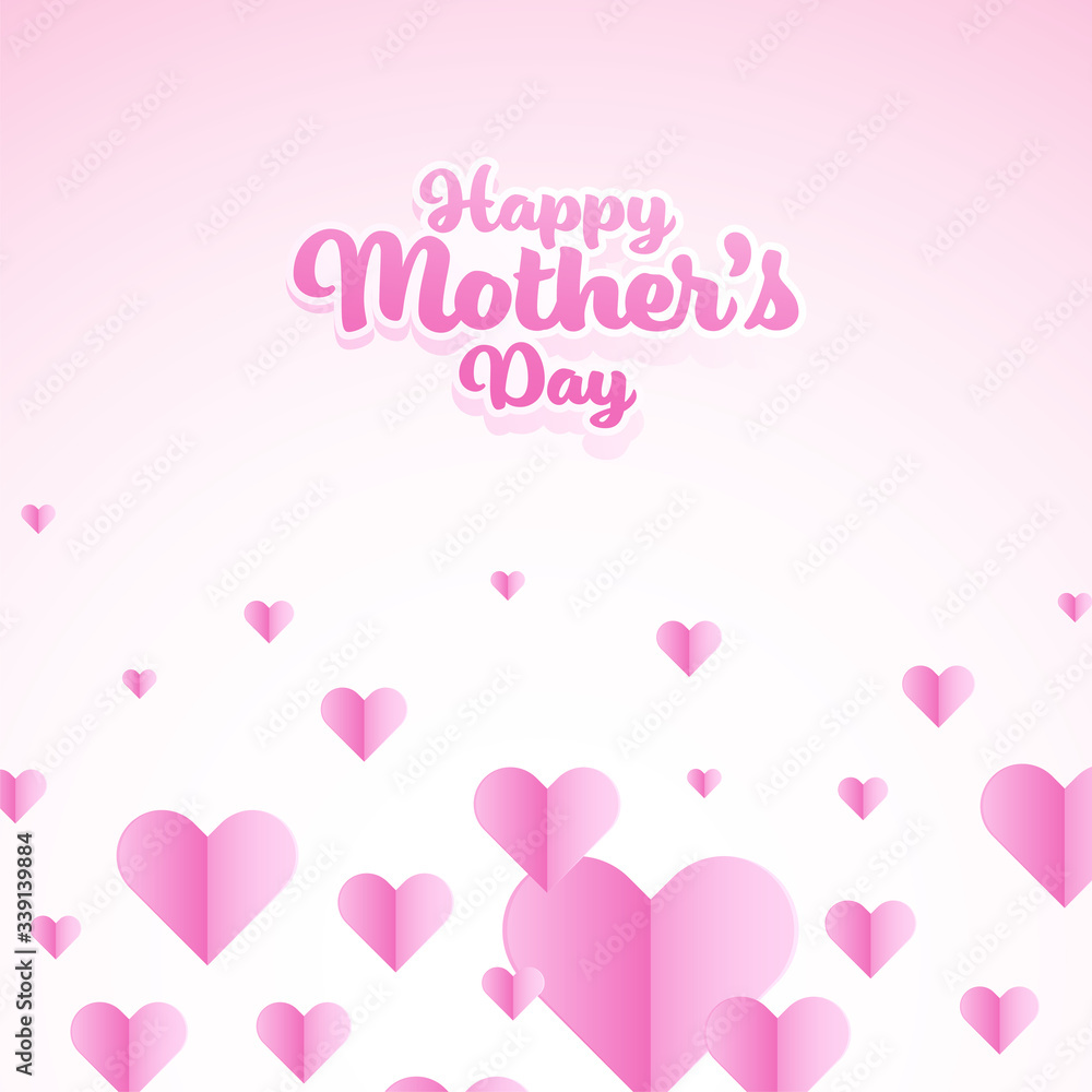 Happy Mothers Day Concept with Pink Paper Hearts.