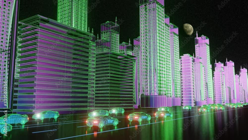Vidéo Stock Seamless loop abstract hologram 3D city rendering with cars ...