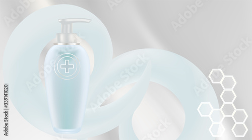 Beauty product ad design, white cosmetic container with collagen solution advertising background ready to use, luxury skin care banner, illustration vector.