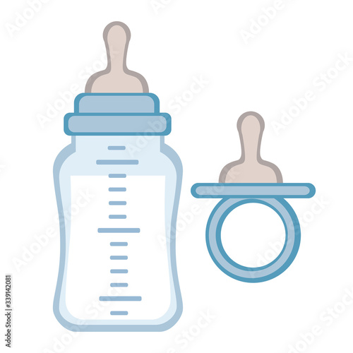 Baby bottle and nipple on a white background