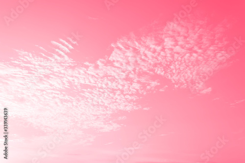 Beautiful pink sky with white clouds, background, banner