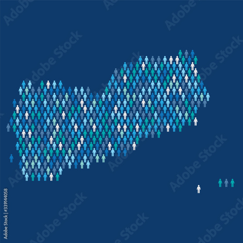 Yemen population infographic. Map made from stick figure people