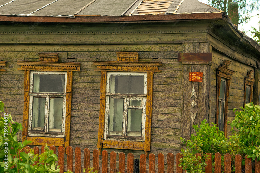Old wooden house in Moscow Region, Russia. Poverty concept
