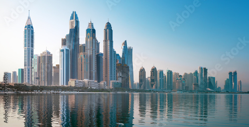 Amazing Dubai Marina skyline at sunset  United Arab Emirates