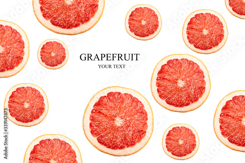 Creative layout of grapefruit on the white background. Flat lay, food concept. Citrus concept, copy space
