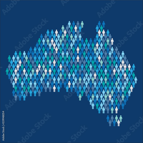 Australia population infographic. Map made from stick figure people