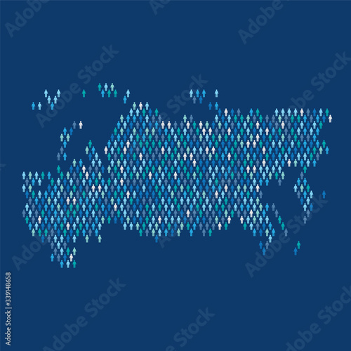 Russia population infographic. Map made from stick figure people