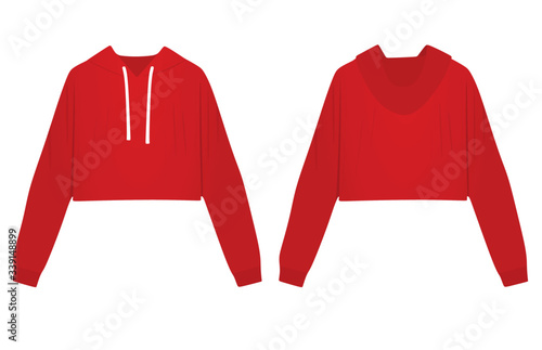 Woman red crop hoodie. vector illustration