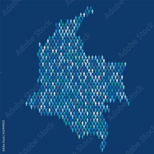 Colombia population infographic. Map made from stick figure people