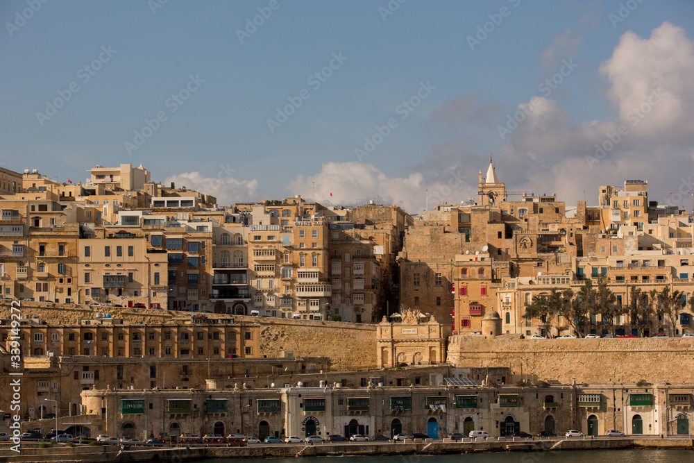 Beautiful view over the famous Valletta village at sunset, in Malta