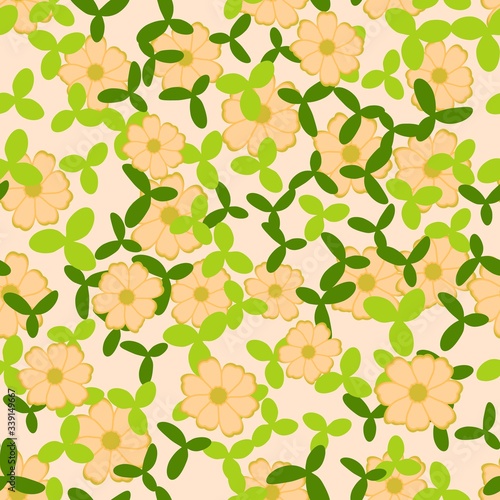 Seamless pattern with hand drawn doodle flowers and leaves. Floral vector background.