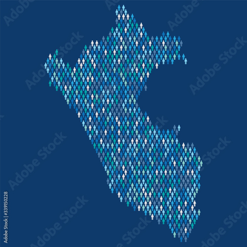 Peru population infographic. Map made from stick figure people