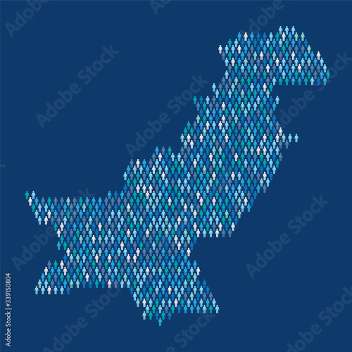 Pakistan population infographic. Map made from stick figure people