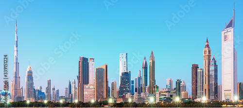 Photography Dubai city amazing skyline, city center top view, United Arab Emirates