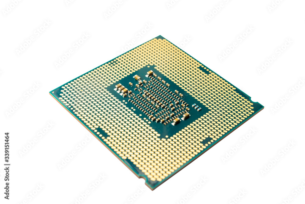Modern CPU processor chip isolated on white background. Select focus and with clipping path Modern CPU processor chip isolated on white background. Select focus and with clipping path