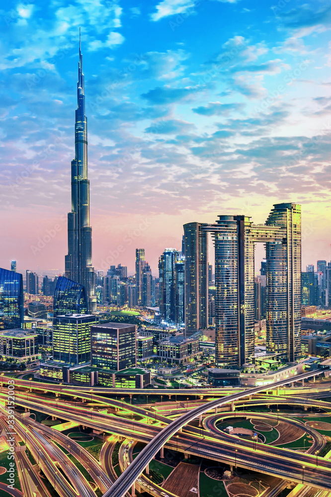 Obraz premium Dubai city amazing skyline, city center top view, United Arab Emirates 