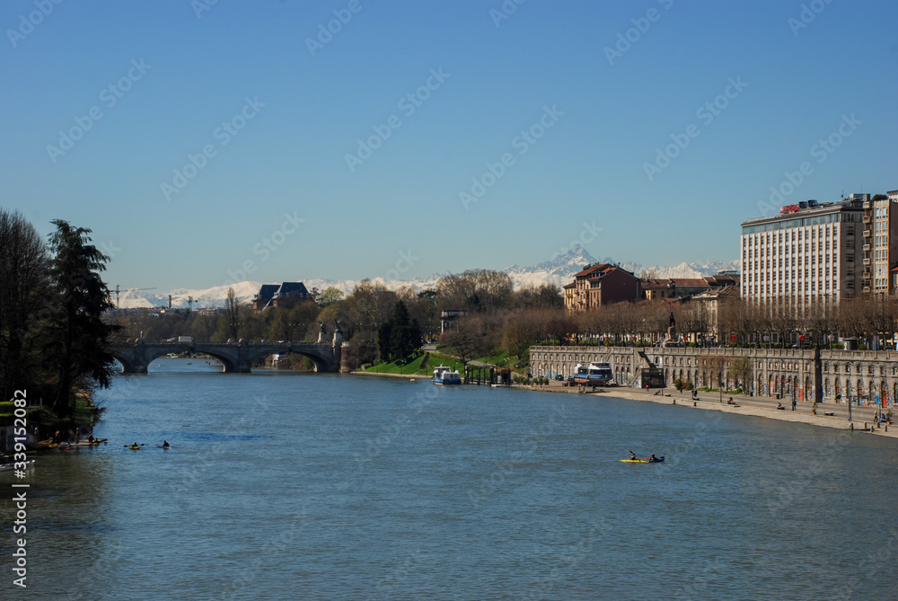 The River Po flowing through the heart of Turin in Italy