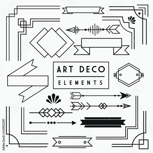 Art deco borders graphic design geometric elements collection for your creative projects. trendy vintage minimalistic frame design, vector lines and banners